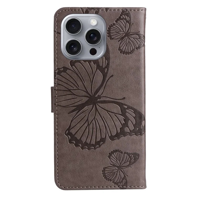 KT Imprinting Flower Series-2 For iPhone 16 Pro Max Case Floral Butterfly Design Leather Stand Phone Cover