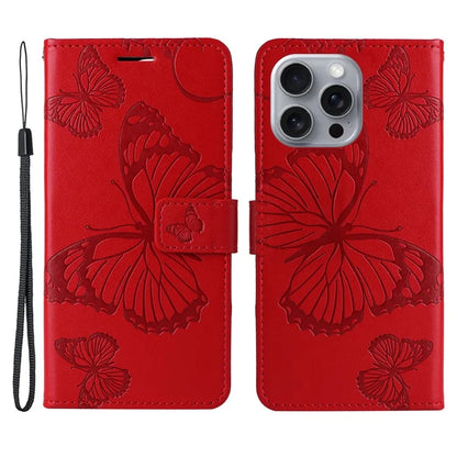 KT Imprinting Flower Series-2 For iPhone 16 Pro Max Case Floral Butterfly Design Leather Stand Phone Cover