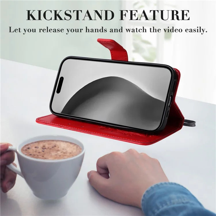KT Imprinting Flower Series-2 For iPhone 16 Pro Max Case Floral Butterfly Design Leather Stand Phone Cover