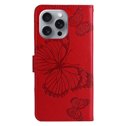 KT Imprinting Flower Series-2 For iPhone 16 Pro Max Case Floral Butterfly Design Leather Stand Phone Cover