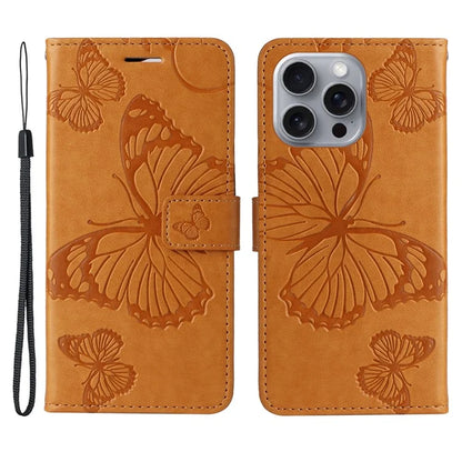 KT Imprinting Flower Series-2 For iPhone 16 Pro Max Case Floral Butterfly Design Leather Stand Phone Cover