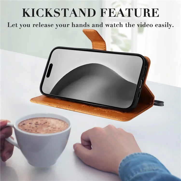 KT Imprinting Flower Series-2 For iPhone 16 Pro Max Case Floral Butterfly Design Leather Stand Phone Cover