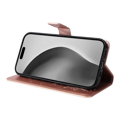 KT Imprinting Flower Series-2 For iPhone 16 Pro Max Case Floral Butterfly Design Leather Stand Phone Cover