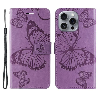 KT Imprinting Flower Series-2 For iPhone 16 Pro Max Case Floral Butterfly Design Leather Stand Phone Cover