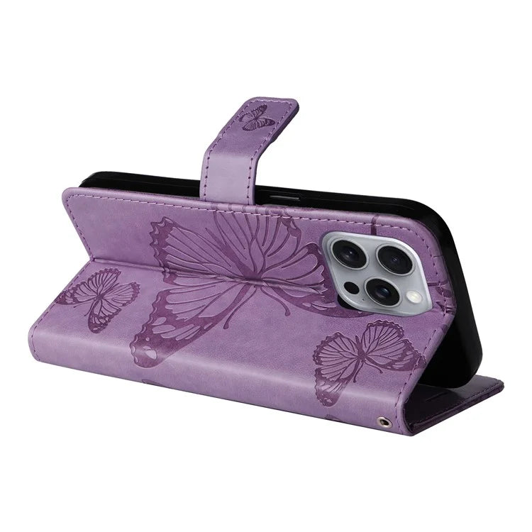 KT Imprinting Flower Series-2 For iPhone 16 Pro Max Case Floral Butterfly Design Leather Stand Phone Cover