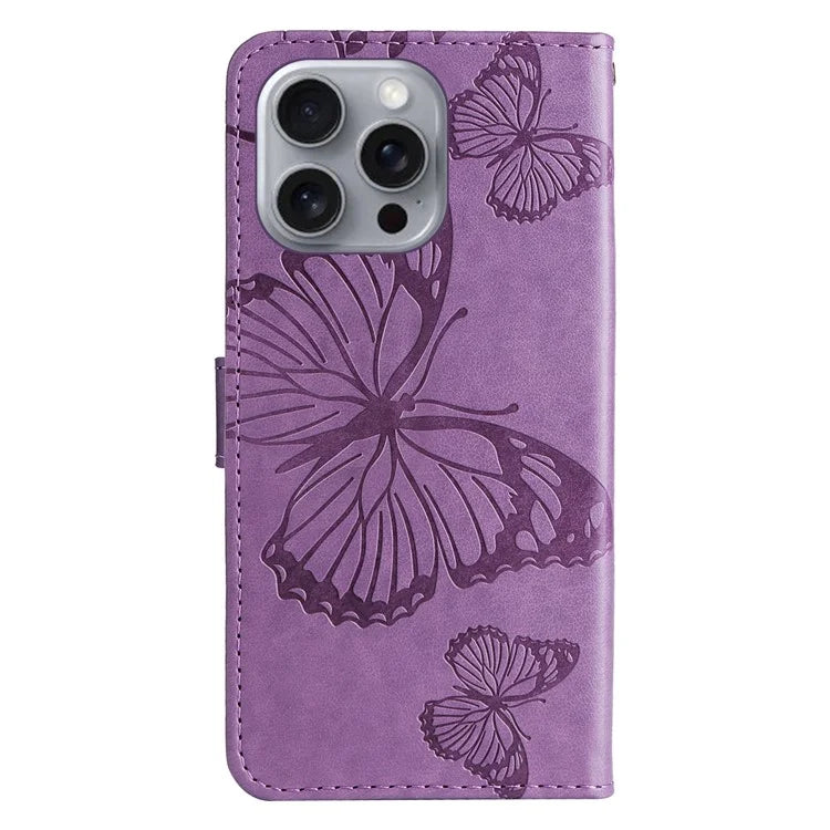 KT Imprinting Flower Series-2 For iPhone 16 Pro Max Case Floral Butterfly Design Leather Stand Phone Cover