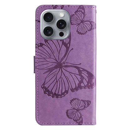 KT Imprinting Flower Series-2 For iPhone 16 Pro Max Case Floral Butterfly Design Leather Stand Phone Cover