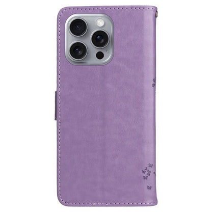 KT Imprinting Flower Series-3 For iPhone 16 Pro Max Case Protective PU Leather Phone Cover Cat Tree Pattern