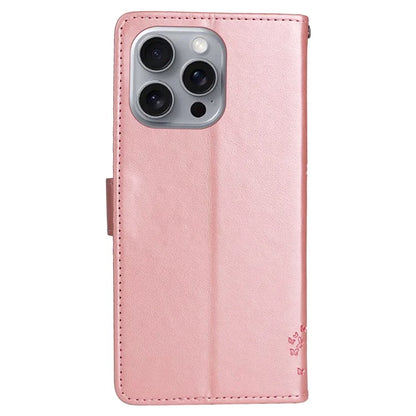 KT Imprinting Flower Series-3 For iPhone 16 Pro Max Case Protective PU Leather Phone Cover Cat Tree Pattern