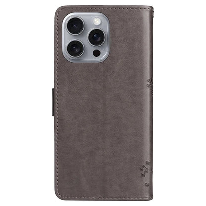 KT Imprinting Flower Series-3 For iPhone 16 Pro Max Case Protective PU Leather Phone Cover Cat Tree Pattern
