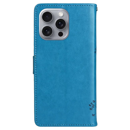 KT Imprinting Flower Series-3 For iPhone 16 Pro Max Case Protective PU Leather Phone Cover Cat Tree Pattern