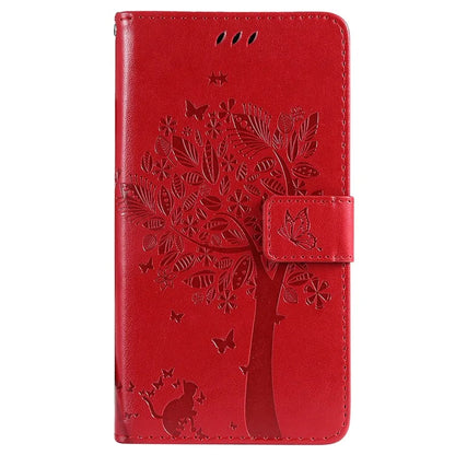 KT Imprinting Flower Series-3 For iPhone 16 Pro Max Case Protective PU Leather Phone Cover Cat Tree Pattern