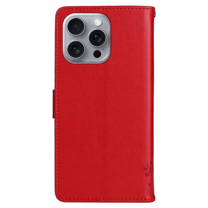 KT Imprinting Flower Series-3 For iPhone 16 Pro Max Case Protective PU Leather Phone Cover Cat Tree Pattern