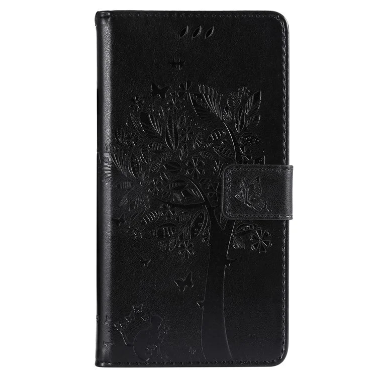 KT Imprinting Flower Series-3 For iPhone 16 Pro Max Case Protective PU Leather Phone Cover Cat Tree Pattern