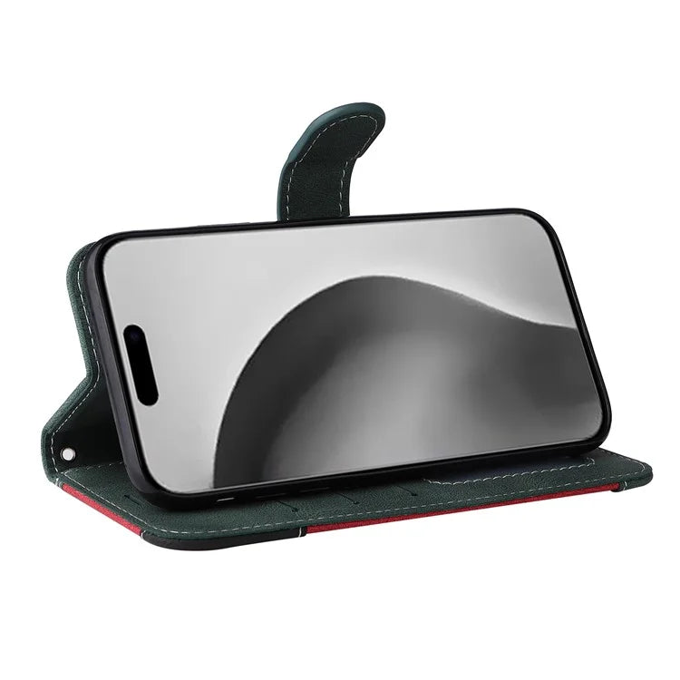 For iPhone 16 Pro Max Case with Hand Strap 3-color Splicing Leather Wallet Phone Cover