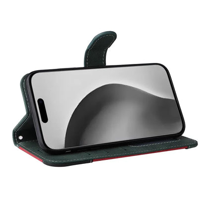For iPhone 16 Pro Max Case with Hand Strap 3-color Splicing Leather Wallet Phone Cover