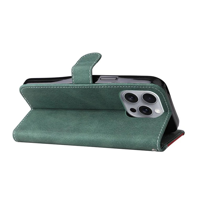 For iPhone 16 Pro Max Case with Hand Strap 3-color Splicing Leather Wallet Phone Cover