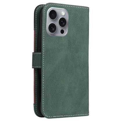 For iPhone 16 Pro Max Case with Hand Strap 3-color Splicing Leather Wallet Phone Cover