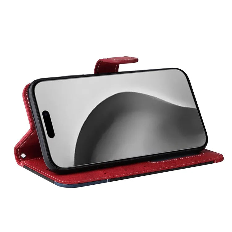 For iPhone 16 Pro Max Case with Hand Strap 3-color Splicing Leather Wallet Phone Cover