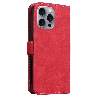 For iPhone 16 Pro Max Case with Hand Strap 3-color Splicing Leather Wallet Phone Cover