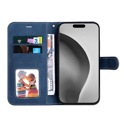 For iPhone 16 Pro Max Case with Hand Strap 3-color Splicing Leather Wallet Phone Cover