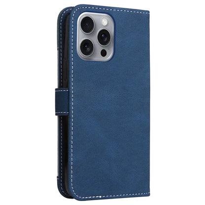 For iPhone 16 Pro Max Case with Hand Strap 3-color Splicing Leather Wallet Phone Cover