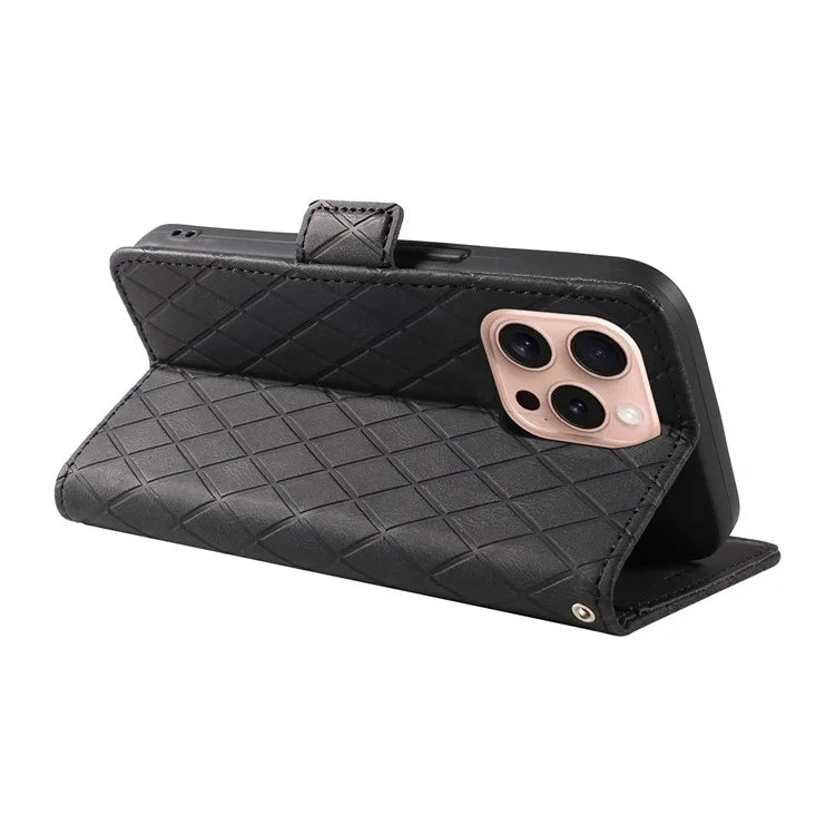 For iPhone 16 Pro Case Rhombus Grid PU Leather Wallet Mobile Phone Cover