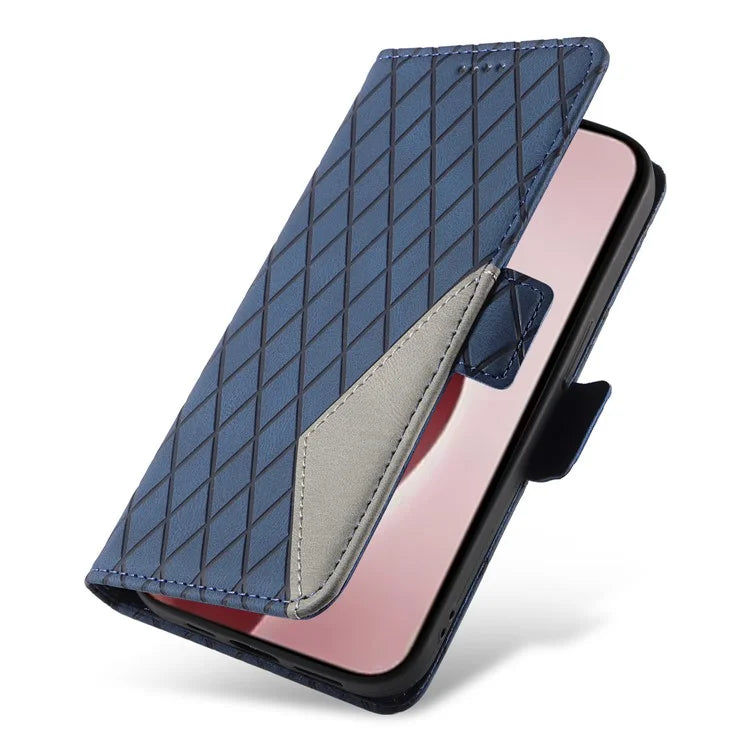 For iPhone 16 Pro Case Rhombus Grid PU Leather Wallet Mobile Phone Cover