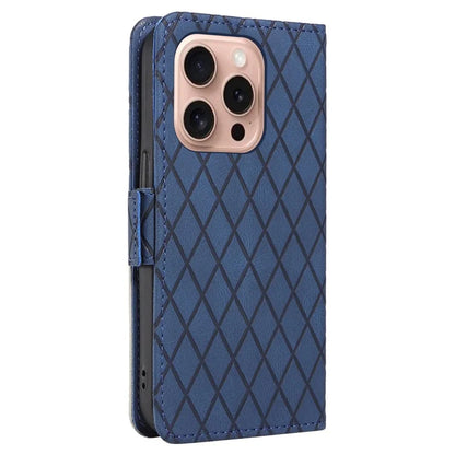 For iPhone 16 Pro Case Rhombus Grid PU Leather Wallet Mobile Phone Cover