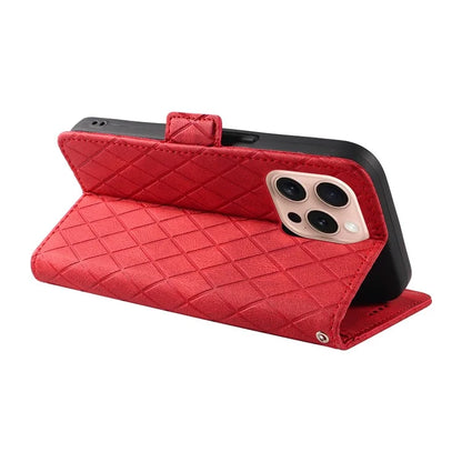 For iPhone 16 Pro Case Rhombus Grid PU Leather Wallet Mobile Phone Cover