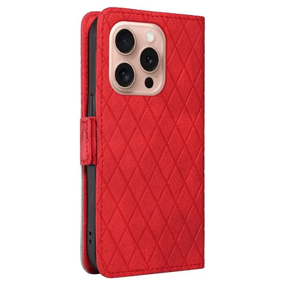 For iPhone 16 Pro Case Rhombus Grid PU Leather Wallet Mobile Phone Cover
