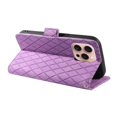For iPhone 16 Pro Case Rhombus Grid PU Leather Wallet Mobile Phone Cover