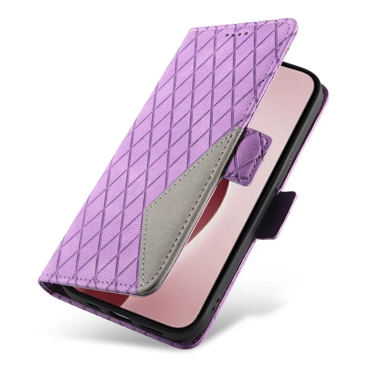 For iPhone 16 Pro Case Rhombus Grid PU Leather Wallet Mobile Phone Cover