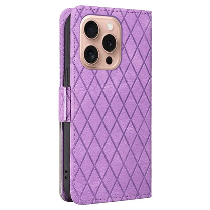 For iPhone 16 Pro Case Rhombus Grid PU Leather Wallet Mobile Phone Cover