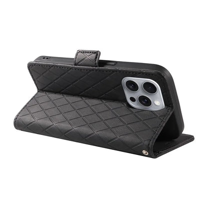 For iPhone 16 Pro Max Case PU Leather Wallet Phone Cover Rhombus Grid Imprinted