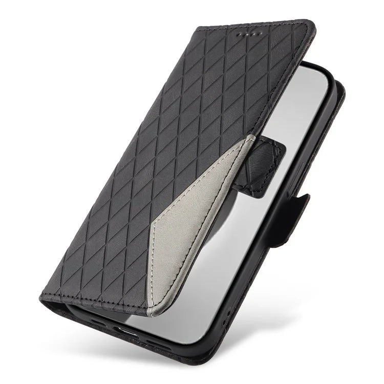For iPhone 16 Pro Max Case PU Leather Wallet Phone Cover Rhombus Grid Imprinted