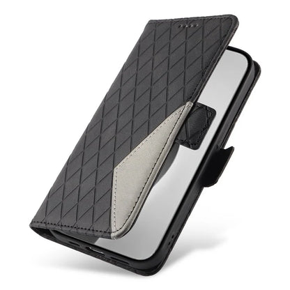 For iPhone 16 Pro Max Case PU Leather Wallet Phone Cover Rhombus Grid Imprinted