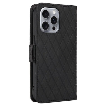 For iPhone 16 Pro Max Case PU Leather Wallet Phone Cover Rhombus Grid Imprinted