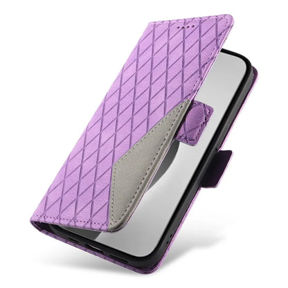 For iPhone 16 Pro Max Case PU Leather Wallet Phone Cover Rhombus Grid Imprinted