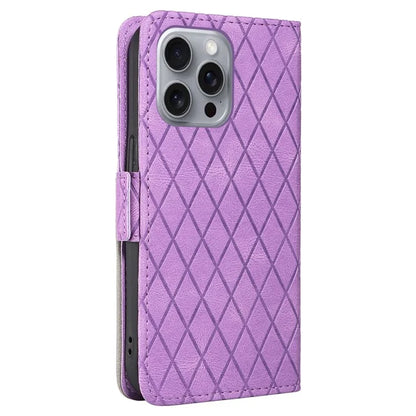 For iPhone 16 Pro Max Case PU Leather Wallet Phone Cover Rhombus Grid Imprinted