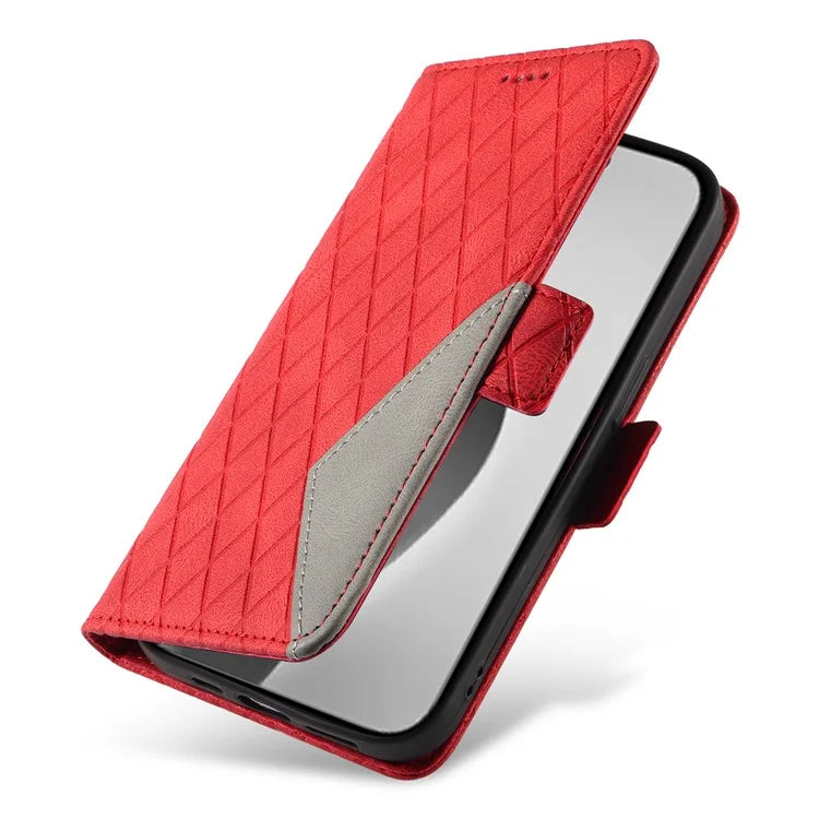 For iPhone 16 Pro Max Case PU Leather Wallet Phone Cover Rhombus Grid Imprinted