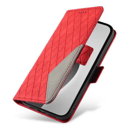 For iPhone 16 Pro Max Case PU Leather Wallet Phone Cover Rhombus Grid Imprinted