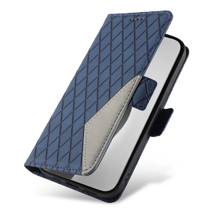 For iPhone 16 Pro Max Case PU Leather Wallet Phone Cover Rhombus Grid Imprinted