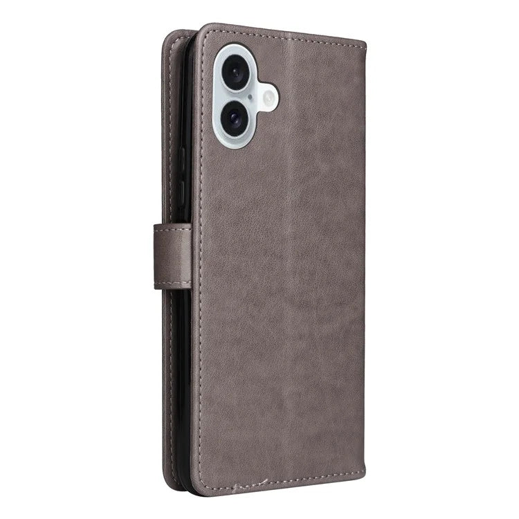 KT Imprinting Flower Series-4 For iPhone 16 Plus Case with Strap Cat Bee Pattern Leather Cover