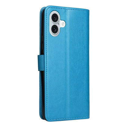 KT Imprinting Flower Series-4 For iPhone 16 Plus Case with Strap Cat Bee Pattern Leather Cover