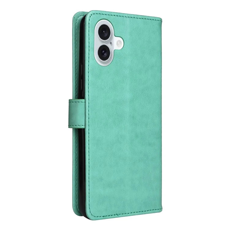 KT Imprinting Flower Series-4 For iPhone 16 Plus Case with Strap Cat Bee Pattern Leather Cover