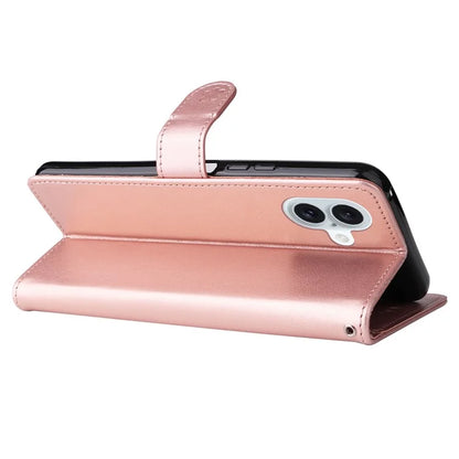 KT Imprinting Flower Series-4 For iPhone 16 Plus Case with Strap Cat Bee Pattern Leather Cover
