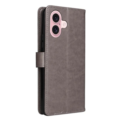 KT Imprinting Flower Series-4 For iPhone 16 Case Cat Bee Pattern Leather Cover with Strap