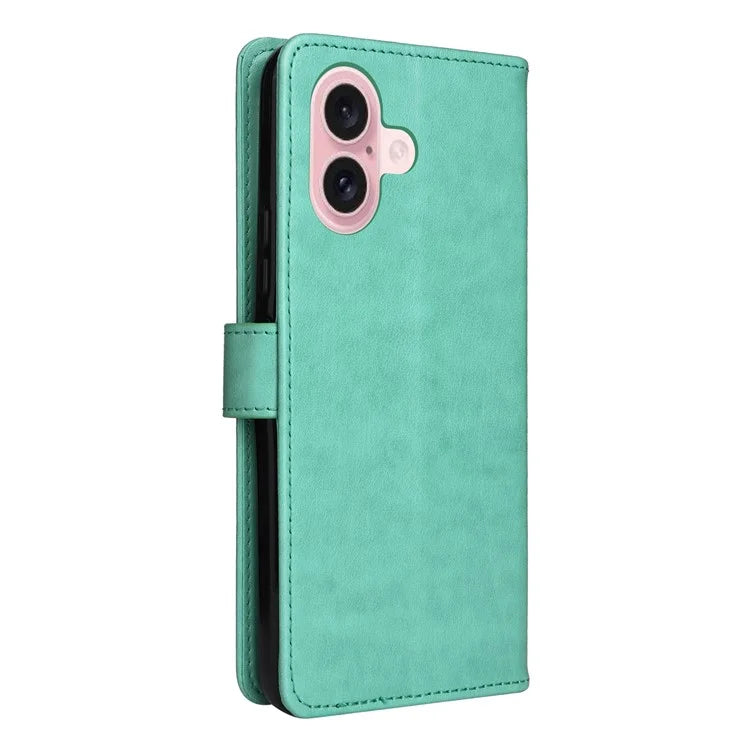 KT Imprinting Flower Series-4 For iPhone 16 Case Cat Bee Pattern Leather Cover with Strap