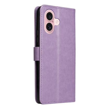 KT Imprinting Flower Series-4 For iPhone 16 Case Cat Bee Pattern Leather Cover with Strap